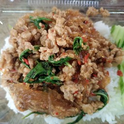 กระเพราหมูสับวุ้นเส้น ราดข้าว