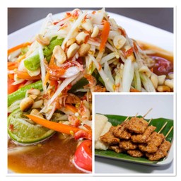 โปรอิ่มตัวแตก2 (ส้มตำไทยปูม้า+หมูปิ้ง2+ข้าวเหนียว1