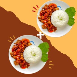 ข้าวหมูหมักกระเทียม ทอดกรอบๆ 2 จาน