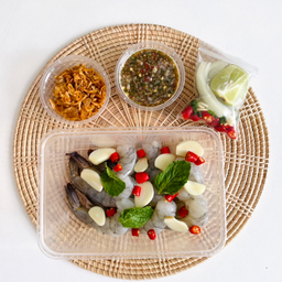 ยำกุ้งสด 10ตัว+(น้ำยำกะปิ)