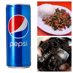 โปรอิ่มจบ กะเพราหมูสับ+แป๊ปซี่+เฉาก๊วย