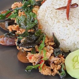 ข้าวกะเพราไข่เยี่ยวม้าหมูสับ