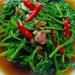 ผักบุ้งไฟแดงราดข้าว