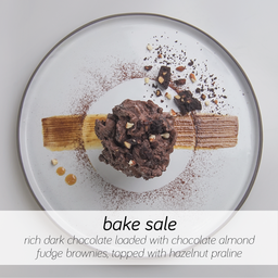 rich dark chocolate loaded with chocolate almond fudge brownies, topped with haz