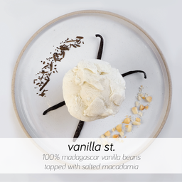 100% madagascar vanilla beans topped with salted macadamia
