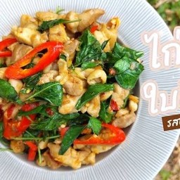 ข้าว ไก่ผัดใบยี่หร่า