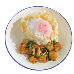 กะเพราหมูกรอบ (vegan)