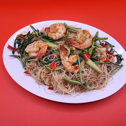 หมี่ผัดกระเฉด กุ้ง