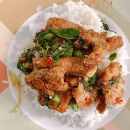 ข้าวผัดกระเพราปลาทอด