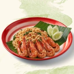 ข้าวกะเพรากุ้งคลุก