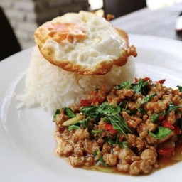 กระเพราหมู ราดข้าว