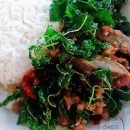 ข้าวกะเพราไข่เยี่ยวม้า หมูสับ