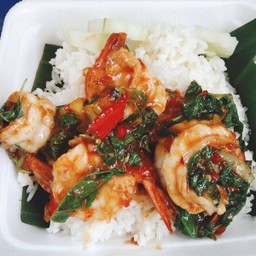 Stir Fried Basil With Shrimp On Rice