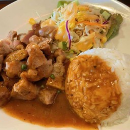 ข้าวสเต็กสันคอหมูซอสกีวี