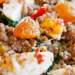 กระเพราหมูสับ+ไข่เค็ม{ราดข้าว}