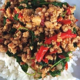 กระเพราหมู(สับ) {ราดข้าว}