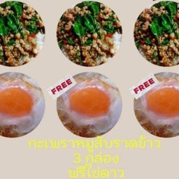 Set A..กระเพราหมูสับ(ราดข้าว)3กล่อง  ฟรี!!ไข่ดาวทุกกล่อง
