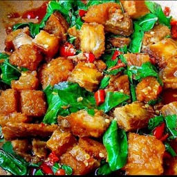 กระเพราหมูกรอบ (กับข้าว)