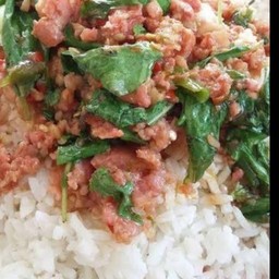 ข้าวราดกะเพราหมูชิ้น+ไข่ดาว+เป๊บซี่+น้ำแข็ง