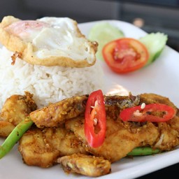 ข้าวผัดเครื่องแกงปลากระพง