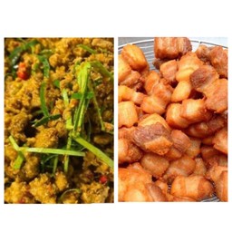 ข้าวคั่วกลิ้ง+หมูทอดน้ำปลา