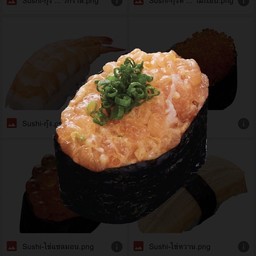 ข้าวปั้นหน้าปลาแซลม่อนซอสไปซี่