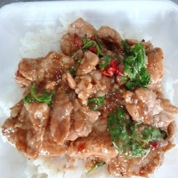 กะเพราหมูชิ้นราดข้าว