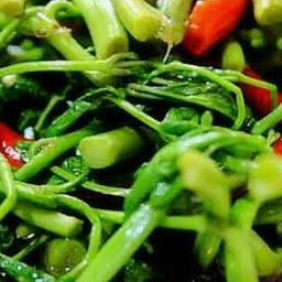 ผัดผักกระเฉดราดข้าว