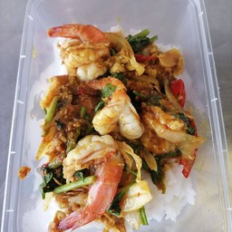 หอยแมลงภู่ผัดน้ำพริกเผาราดข้าว