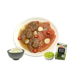 ชุดคอมโบม่อน+กุ้งดองเกาหลี (ข้าวญี่ปุ่น+สาหร่าย)