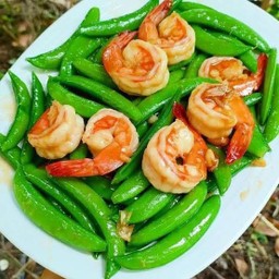 ผัดถั่วลันเตากุ้งสด(แบบกับข้าว)