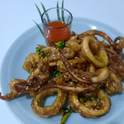 ปลาหมึกทอดกระเทียม  Deep Fried squid with garlic