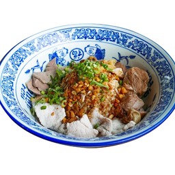 TSG7 ข้าวต้มแห้งหมูตุ๋น หมูนุ่ม ตับ RICE TOPPED WITH BRAISED PORK,  SLICED PORK AND LIVER
