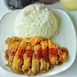 ข้าวไก่กรอบราดซอส