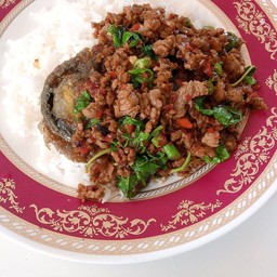 กระเพราเนื้อไข่เยี่ยวม้า