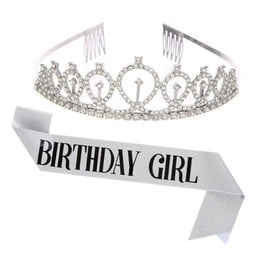 สายคล้องไหล่ birthday girl + มงกุฎเจ้าหญิง (สีเงิน)