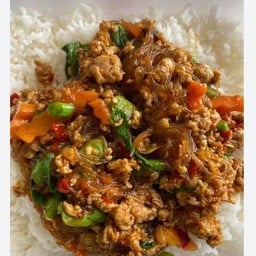 Basil Rice With Glass Noodles And Minced Pork