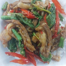 ข้าวกะเพราขาวัว+เนื่อเปื่อย