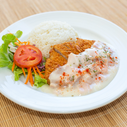 ข้าวหมูทอดซอสแฮม