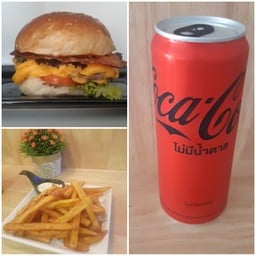 American burger +French fries +coca cola zero