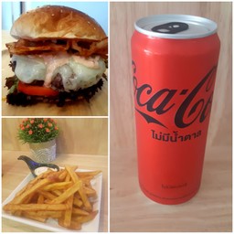 French burger +French fries +coca cola zero