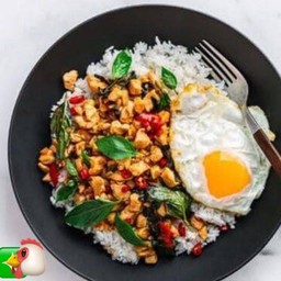 ข้าวกระเพราะไก่+ไข่ดาว(ใช้เนื้อน่องติดสะโพก)