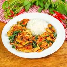 ผัดกระเพราไข่เจียวหมูสับราดข้าว