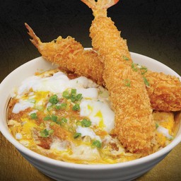 ข้าวหน้าคัตสึด้ง + กุ้งชุบเกล็ดขนมปังทอด