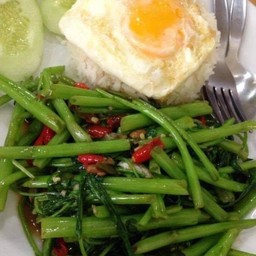 ผักบุ้งไฟแดงราดข้าว