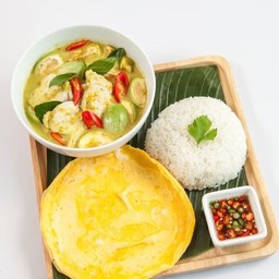 [ไข่เจียวกะเสน่ห์น้ำพริก] ข้าวไข่เจียว+แกงเขียวหวานไก่