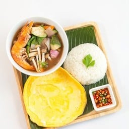 [ไข่เจียวกะเสน่ห์น้ำพริก] ข้าวไข่เจียว+แกงเลียงกุ้งสด