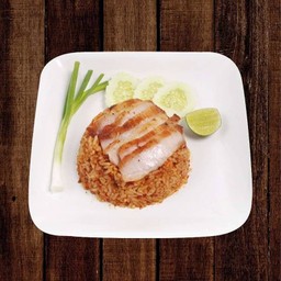 ข้าวคลุกน้ำพริกเผาคอหมูย่าง