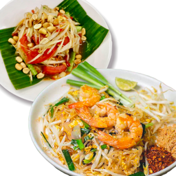 [ชุดสุดคุ้ม] ผัดไทยกุ้งสด ส้มตำไทย