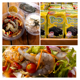 กุ้งดอง12ตัว+ยำกุ้งสด12ตัว+สาหร่ายทาเมรุ1 ห่อฟรีโค้ก1ขวด